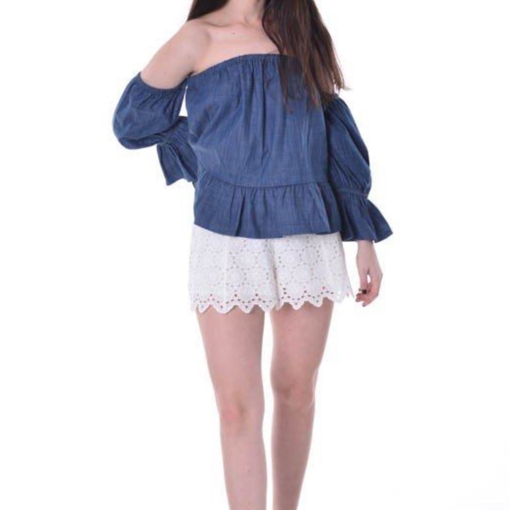 Misa Los Angeles Blue Off-Shoulder Blouse